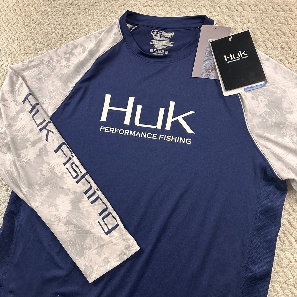 Huk Performance Fishing Men's Medium Long Sleeve Blue Subphantis Graphic NWT